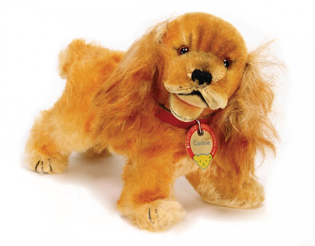 STEIFF dog, Cockie, with button, chest label and cloth (1 of 1)