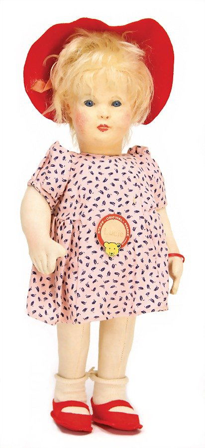 STEIFF Lucie, doll, felt head, '30s, fabric body, fix (1 of 2)