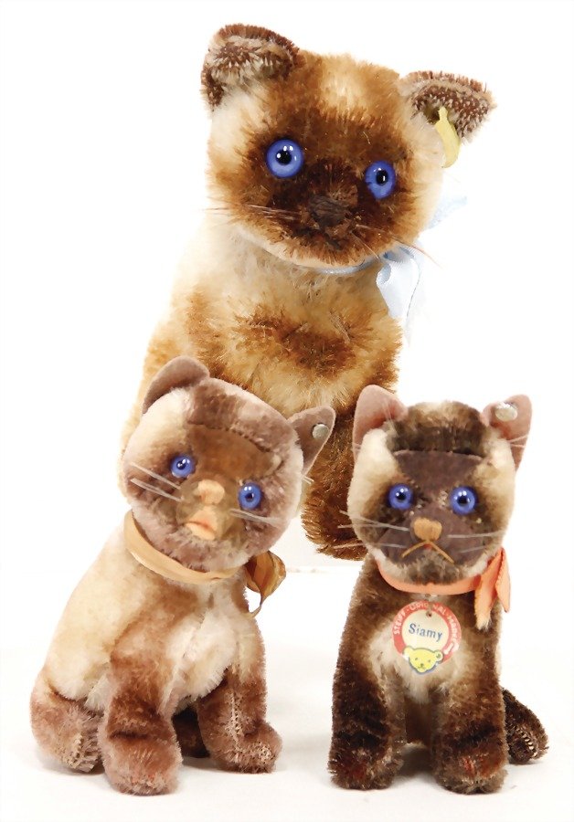 STEIFF Siamy, cats, '50s, 3 pieces, 1x button and chest (1 of 1)