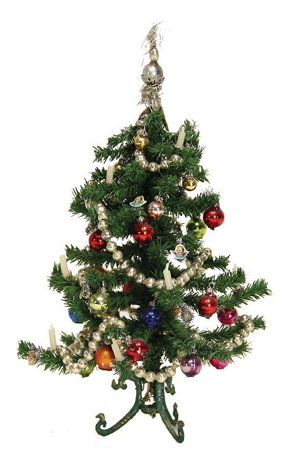 dollhouse christmas tree, 21 cm, tin-stand, decorated, (1 of 1)