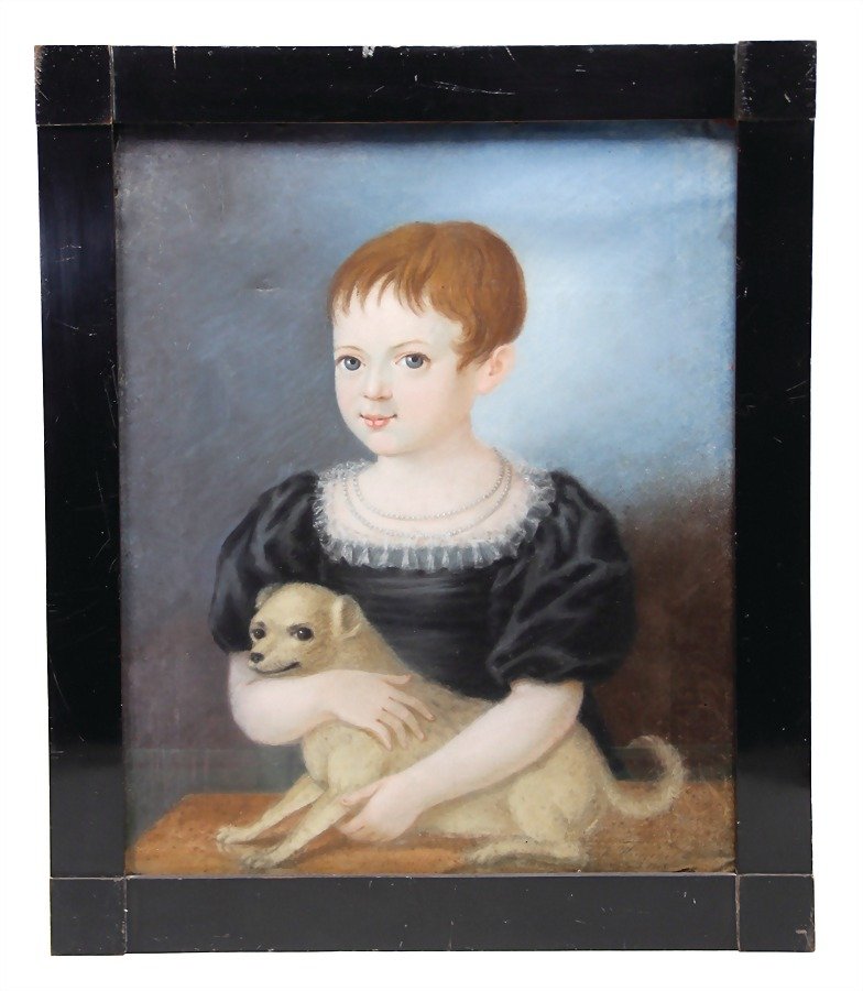 drawing, child with dog, signed, 1815, inside (1 of 1)