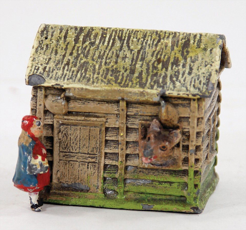 money box, metal/casting, Red Riding Hood and the wolf, (1 of 1)