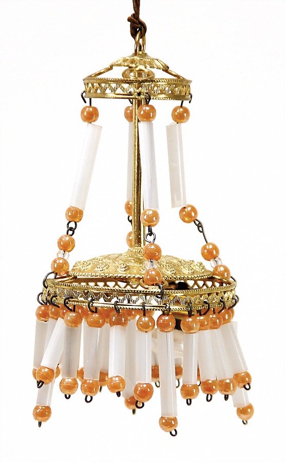 PROBABLY ERHARDT & SÖHNE gildedbrass/sheet: PROBABLY ERHARDT &amp; SÖHNE gildedbrass/sheet metal, splendid ceiling lamp, with glass parts, 11 cm German Description wohl ERHARDT & SÖHNE Messing/Blech vergoldet, prächtiger 