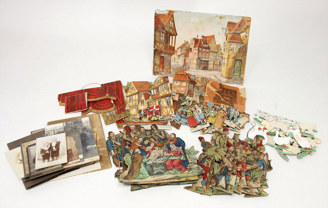 paper theatre, figures, sceneries, some animals pressed (1 of 1)