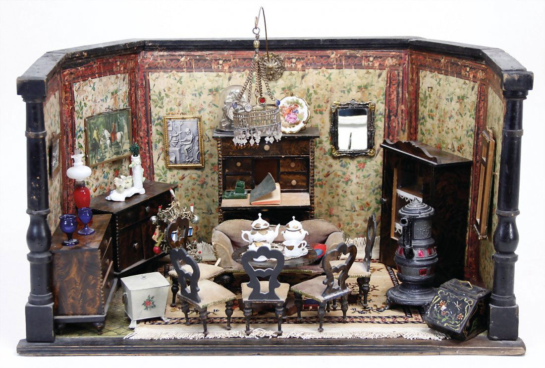 BIEDERMEIER dollhouse case, 48 x 32 x 28 cm, old (1 of 1)