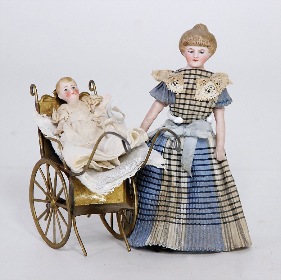 dollhouse pram, sheet metal, tin wheels with spokes, (1 of 1)