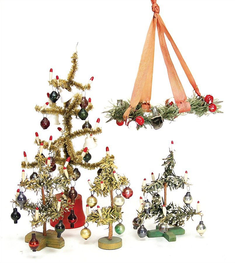 3 dollhouse Christmas trees with decoration, 2 x 10 cm, (1 of 1)