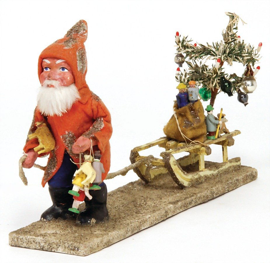 Santa Claus, with sledge, mass face, felt clothes, (1 of 1)