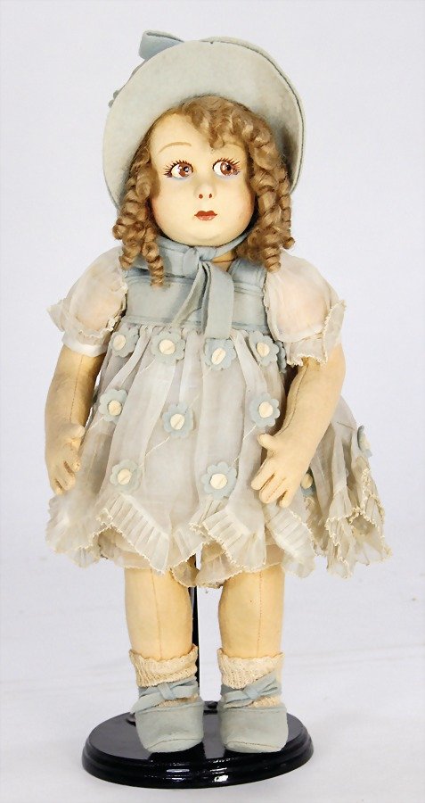 LENCI girl, '20s, 32 cm, felt doll Italy, brown painted (1 of 1)