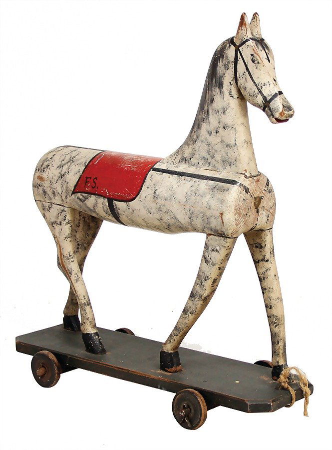 painted  wooden horse on wheels, c. 1860, tail (1 of 1)