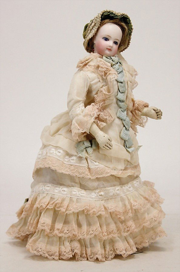 Lady, fashion doll, France, bisque socket head, blue (1 of 2)