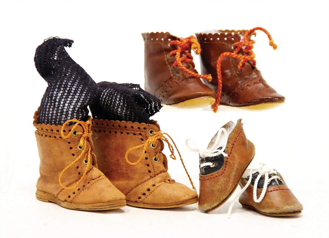 3 pairs of doll shoes and boots, 5 cm - 7 cm, leather, (1 of 1)