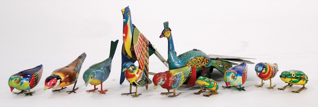 Konv. Blechspielzeug, darunter 7 Vögel, 2 Frö (1 of 1)