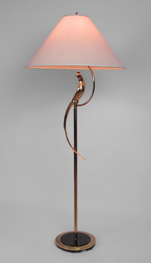 CURTIS JERE FIGURAL BIRD FLOOR LAMP: CURTIS JERE FIGURAL BIRD FLOOR LAMP: Stylized bird of paradise, approx 5 ft. tall. Signed on base of parrot.