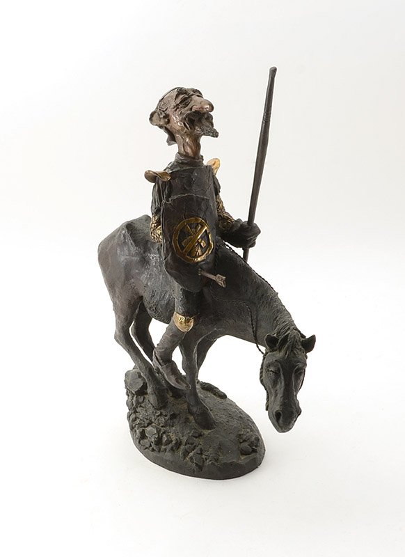 CHARLES BRAGG DON QUIXOTE BRONZE: BRAGG, Charles, (American, 1931-2017): Don Quixote Bronze, 14.5" H X 10" L, 4" D, signed on base, number 65/275, Dyansen Corp. foundry mark dated 1989, sold with original receipt & COA from Dyansen Ga