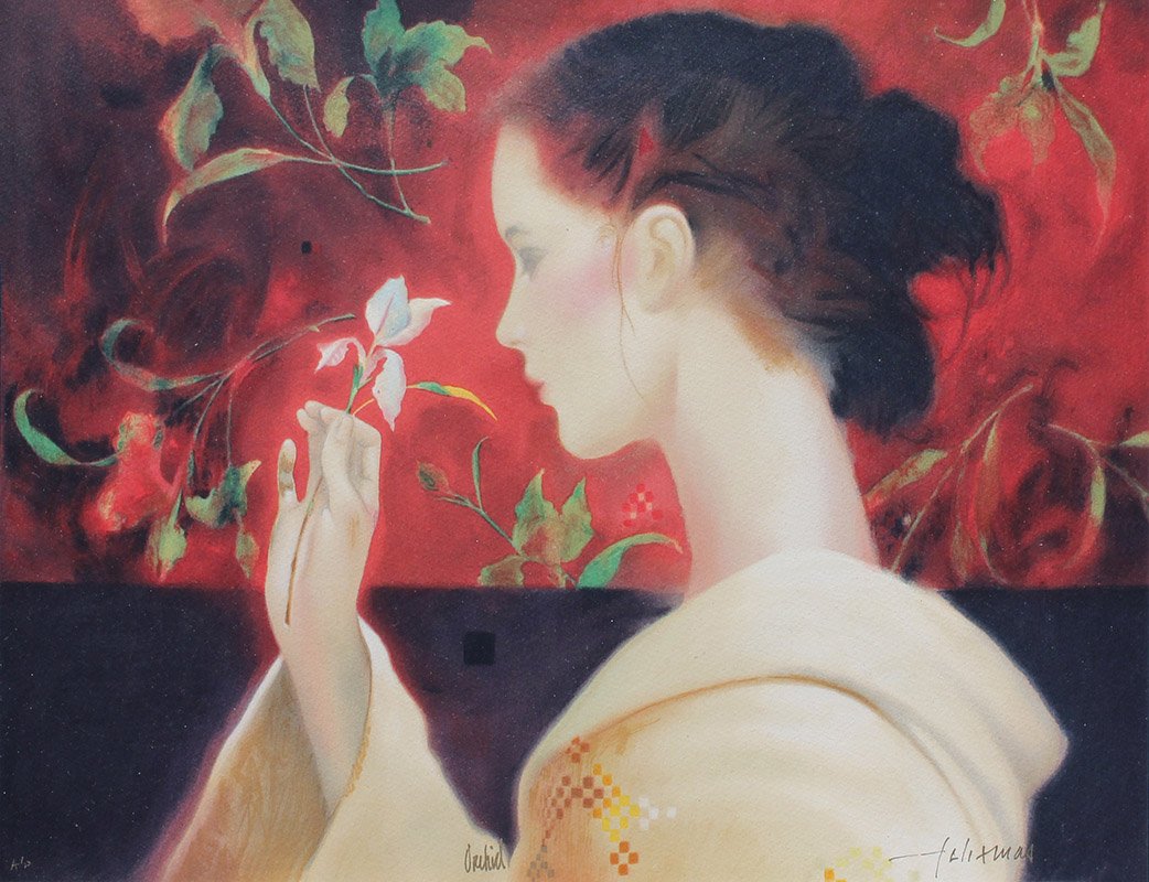 FELIX MAS SERIGRAPH "ORCHID": MAS, Felix, (Spanish, 1935-): "Orchid", Serigraph, 15.75" x 21", signed lower right, titled mid margin, marked A.P. lower left for artist proof, custom frame 32" x 38", sold with Park West COA. Felix 