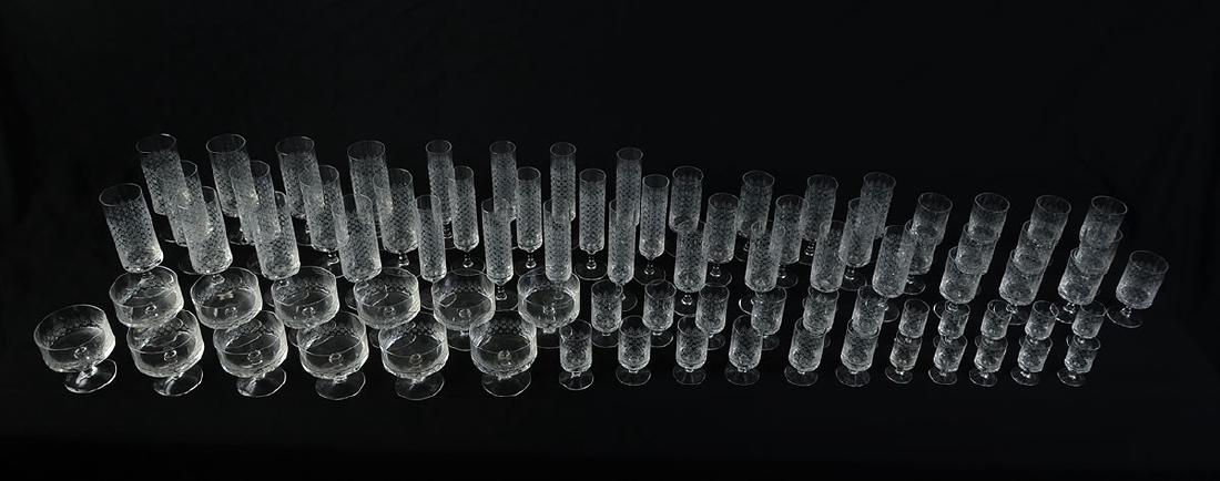 81 PIECE ROSENTHAL ROMANCE CRYSTAL STEMWARE: 81 PIECE ROSENTHAL ROMANCE CRYSTAL STEMWARE: Approx. 81 pieces in the ''Motif Romance I Stem'' pattern by Rosenthal to include 12 water (7''), 11 red wine (5 7/8''), 12 white wine (4 1/2''), 12 champa