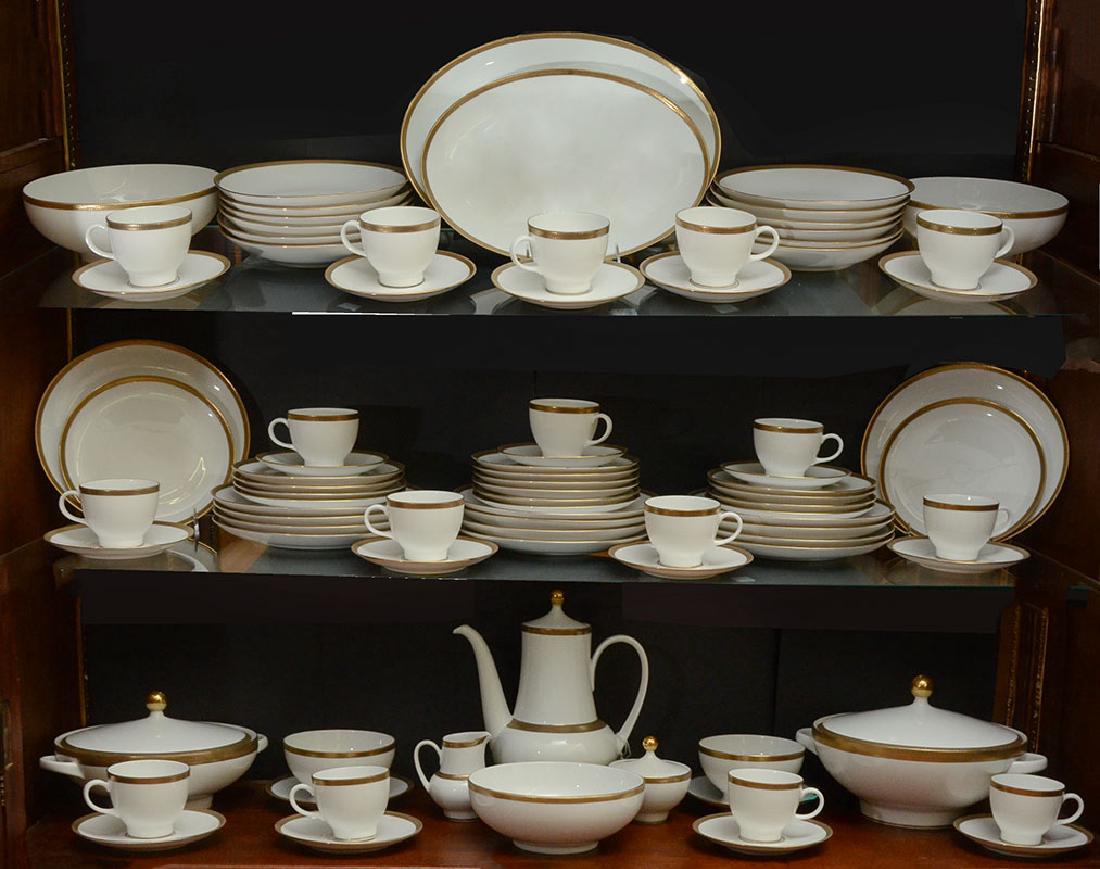 ESCHENBACH GOLD RIMMED CHINA SERVICE: ESCHENBACH GOLD RIMMED CHINA SERVICE: Approx. 86 pieces with patterned gold rims from Eschenbach Bavaria-Germany to include 16 dinner plates (9 1/4''), 16 salad plates (7 1/2''), 12 soup bowls (8 3/4'
