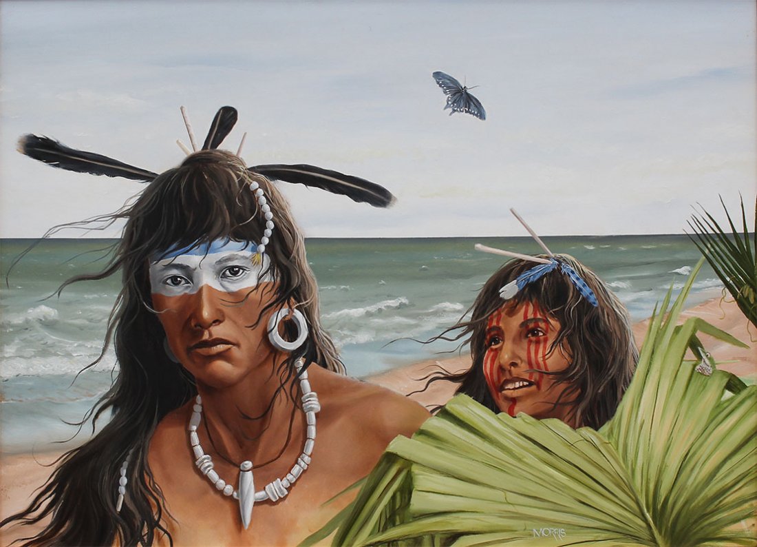 THEODORE MORRIS AMERICAN INDIAN PAINTING: MORRIS, Theodore, (American, 20th C): "Old Friend", Oil/Canvas, 36" x 24", signed lower right, titled signed and dated 2002 verso, original receipt with price of $5736 from the Florida's Lost Tribes M