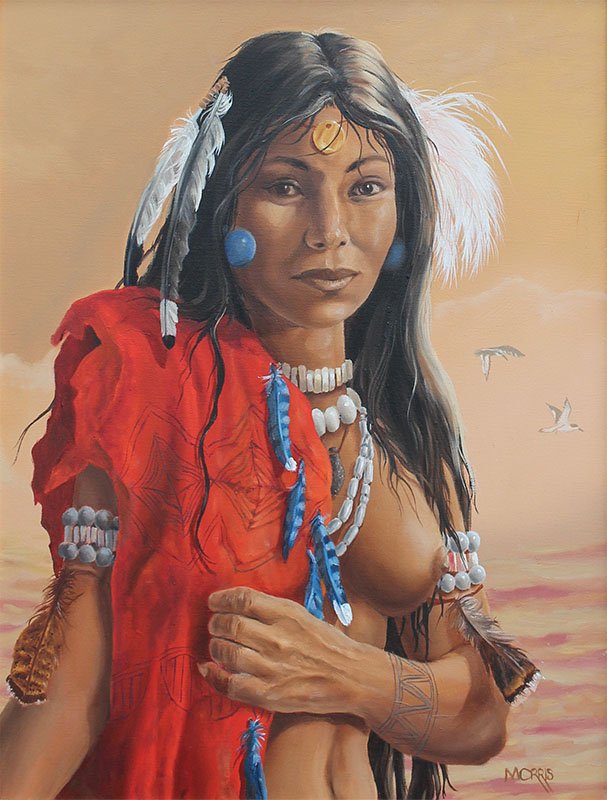 THEODORE MORRIS INDIAN PRINCESS PAINTING: MORRIS, Theodore, (American, 20th C): "AIS Princess," Oil/Canvas, 24" x 18", signed lower right, titled, signed and dated 2005 verso, original receipt purchase price of $2500 affixed verso, framed, 28