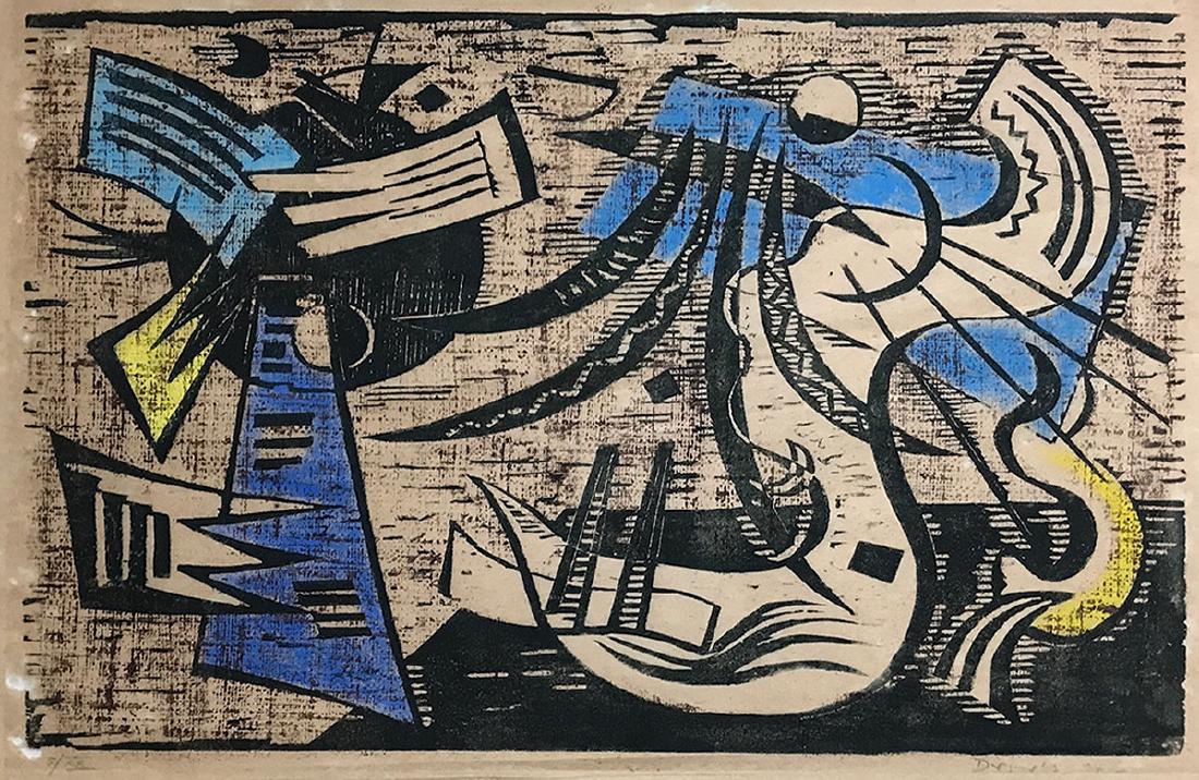 WERNER DREWES WOODCUT ''NORTHERN TRANSITION'': DREWES, Werner, (American, 1899-1985): ''Northern Transition'', Woodcut, size with margins approx. 18'' x 23.25'', image size 11.5'' x 18'', pencil signed lower right and dated '44, numbered 5/20 lowe