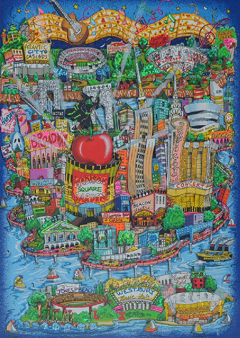 FAZZINO 3-D LITHOGRAPH: FAZZINO, Charles, (American, 1955-): "There's Music....New York, New Jersey, Long Island Too!", 3-d Lithograph, sight size 21.5" x 16.5", pencil signed lower right and titled, numbered lower left, 89/