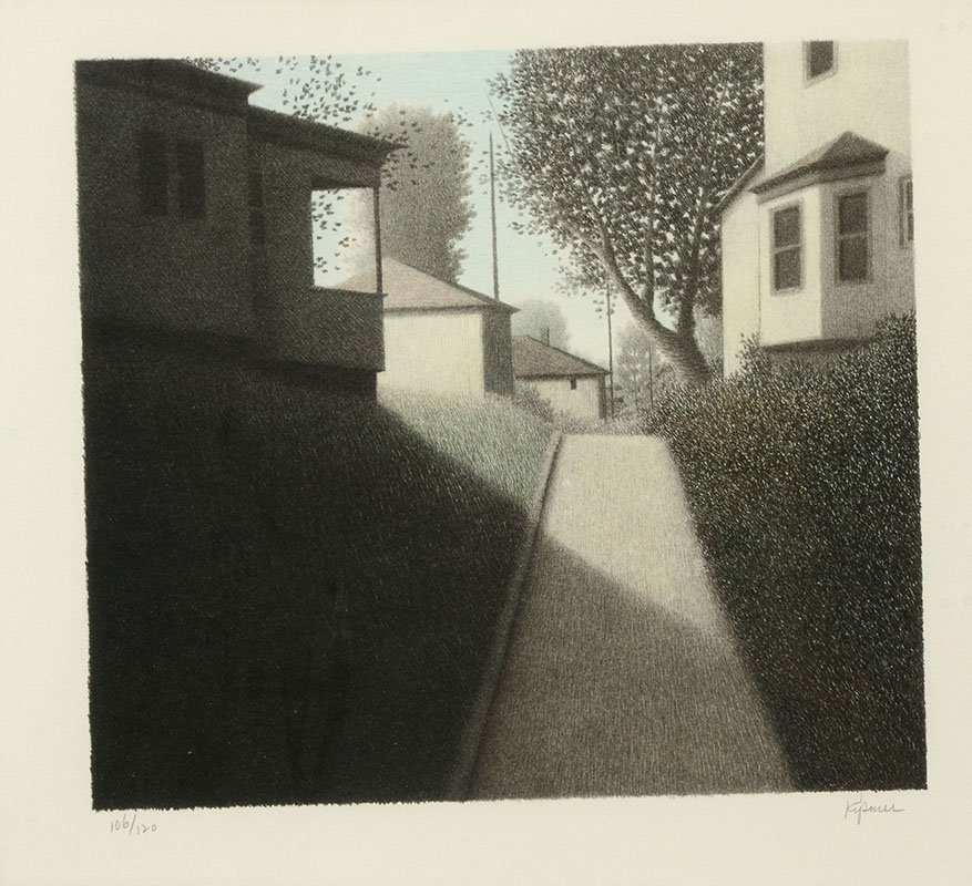 ROBERT KIPNISS LITHOGRAPH "OHIO MORNING": KIPNISS, Robert, (American, 1931-): "Ohio Morning", Lithograph, 10.5" x 11.5", pencil signed lower right, numbered 106/120 lower left, framed 19" x 20".
