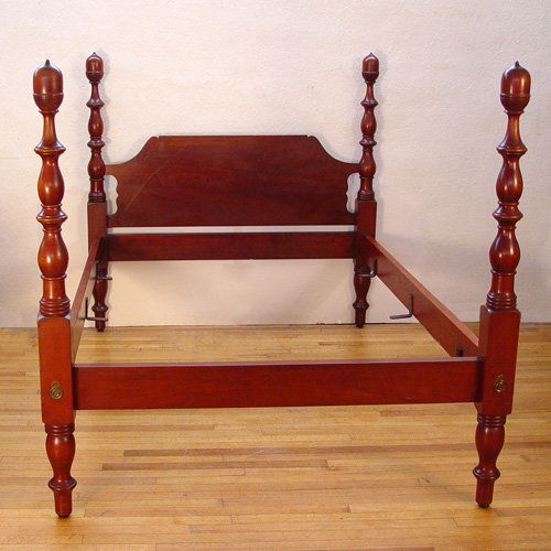 CARVED MAHOGANY ACORN TALL POSTER BED: CARVED MAHOGANY ACORN POSTER BED: Hails from Durham N.C. All four posts are acorn carved, 58"h. 57" wide overall.