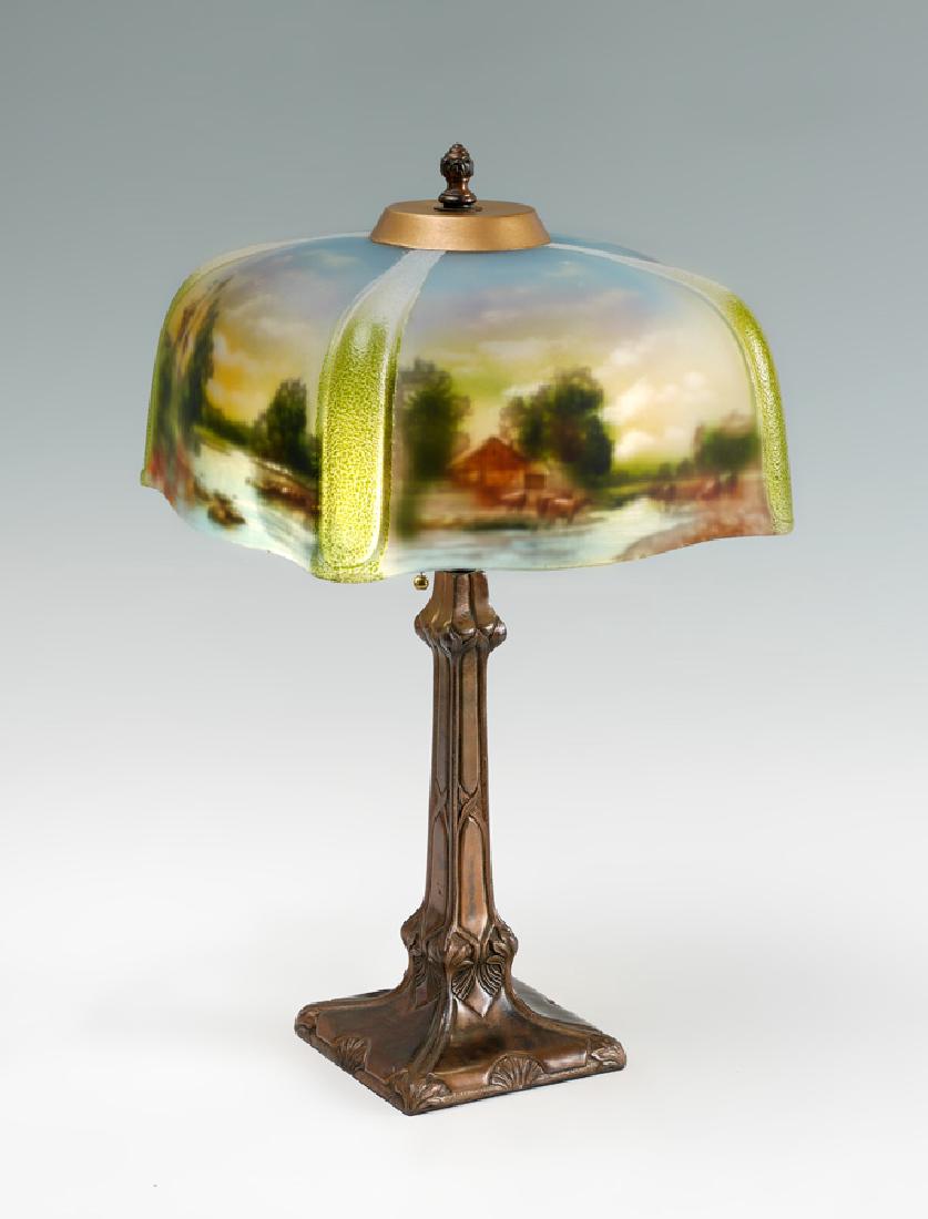 PITTSBURGH LAMP CO. REVERSE PAINTED SHADE LAMP