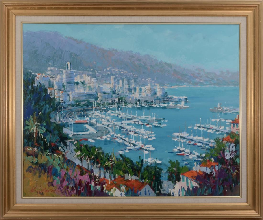 KERRY HALLAM MONTE CARLO PAINTING: HALLAM, Kerry, (British, 1937-): Monte Carlo, Oil/Canvas, 24" x 30", signed lower left, framed, 30" x 35.5".