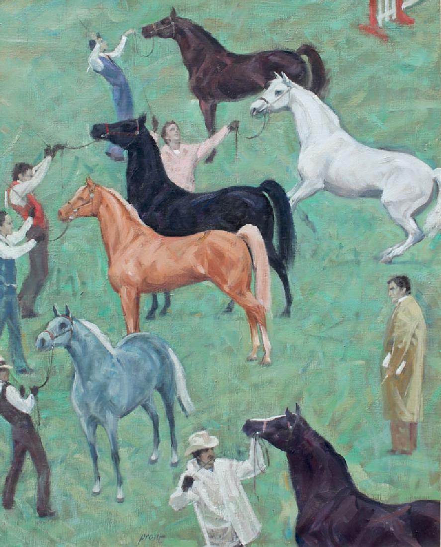 GEORGE PROUT ORIGINAL PAINTING ARABIAN LINE UP: PROUT, George (American, 1913-2016): ''Arabian Line Up'', Oil/Canvas, 30'' x 24'' signed lower mid margin, titled on the stretcher verso, framed 34'' x 28''.