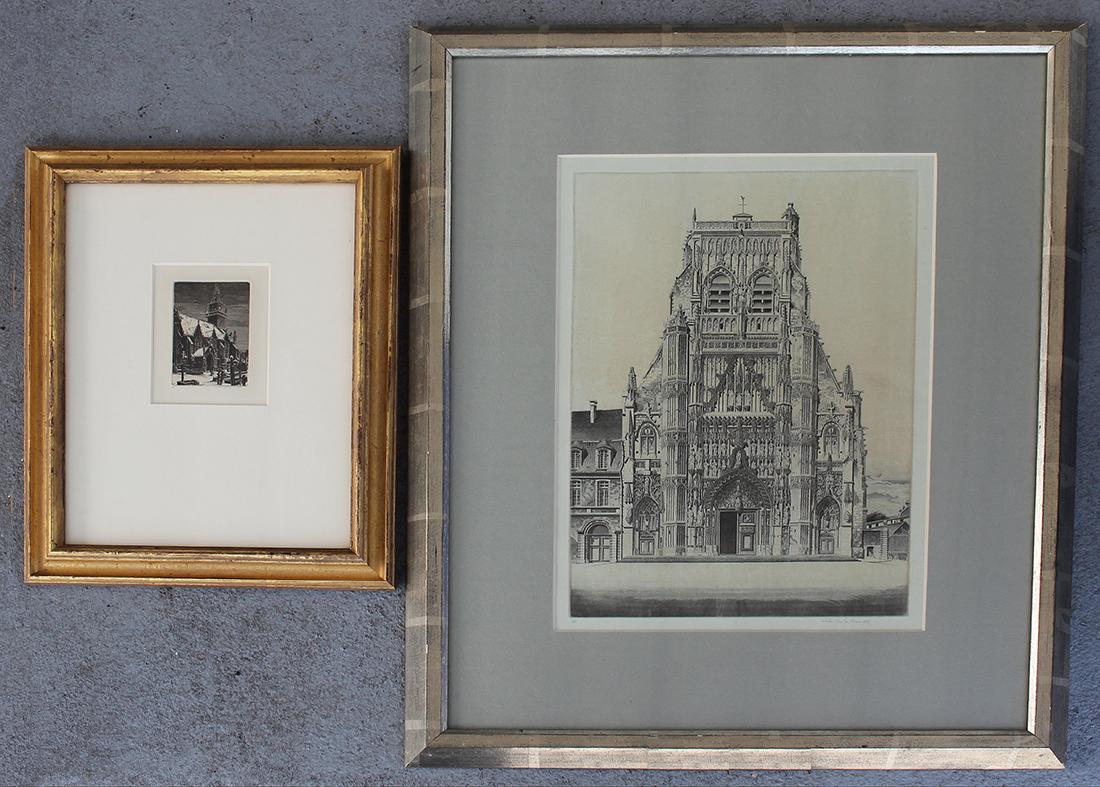 2 J.T. ARMS ETCHING: ARMS, John Taylor, (American, 1887-1953): 2 Etchings, 1) "Black and White", 4" x 3" sight size, pencil signed lower right and dated 1953, marked lower left III, framed, 13" x 8"; 2) "Gloria", sight si