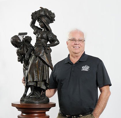SENSATIONAL LARGE PERIOD MOREAU BRONZE: MOREAU, Mathurin, (French, 1822-1912): "Le Retour de la Maison", Bronze, signed, 33" X 14", signed.