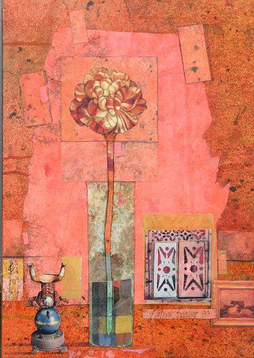 PATRICK ARCHER FLEUR ET TOI COLLAGE: ARCHER, Patrick, (American, 20th C.): "Fleur et Toi", Collage, 14 1/2" x 10" sight size, signed, gilded frame, 28" x 22". Provenance: Janet Seagle Collection, Irving Galleries, Studio of the artist. O