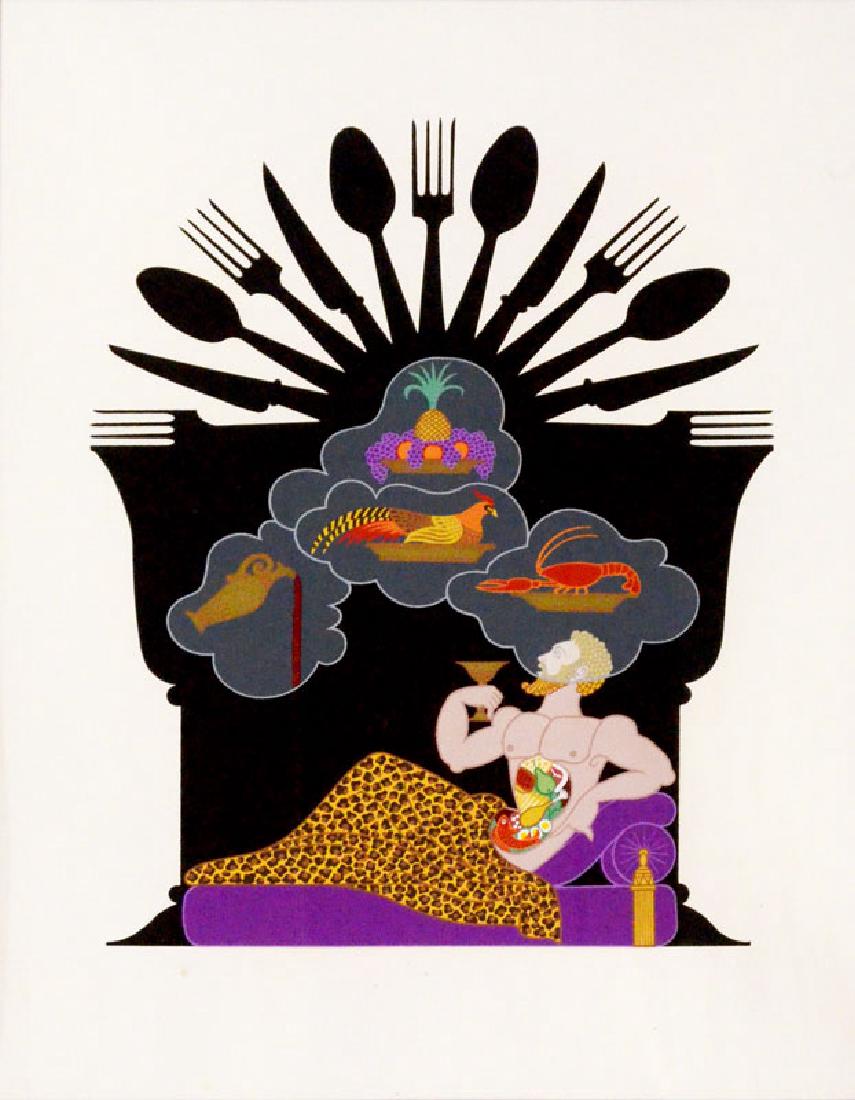 ERTE SERIGRAPH "GLUTTONY": ERTE SERIGRAPH "GLUTTONY": Sight size 19.5" x 14.5", framed, 26" x 21".