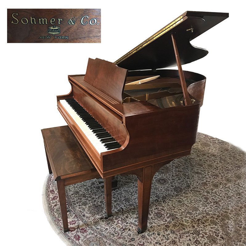 SOHMER & CO. MAHOGANY CUPID BABY GRAND PIANO: SOHMER & CO. MAHOGANY CUPID BABY GRAND PIANO: Richly grained mahogany case, "Cupid" baby grand size, Sohmer & Co. began in 1872 and the brand continues today. Sohmer pianos were owned by U.S. Presiden