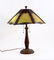 CAST IRON GREEN SLAG GLASS LAMP