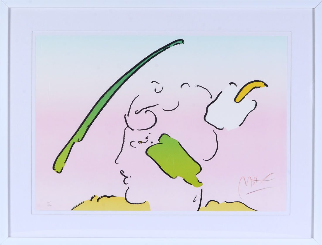 IN HORIZON: MAX, Peter, (American, 1937): "In Horizon", Lithograph, sight size is 21" x 30", framed 29.75" x 38.5", numbered 83/200 in pencil in the lower left, signed lower right, framed, 29.5" x 38", with embos