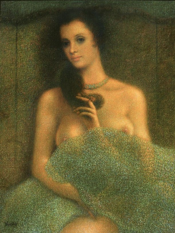 JOHN NATCHUK NUDE BEAUTY PAINTING: NATCHUK, John, (American, 20th Century): "Nude Young Beauty", Oil/Canvas/Masonite, 24" x 18", signed lower left, framed 31" x 25.50".