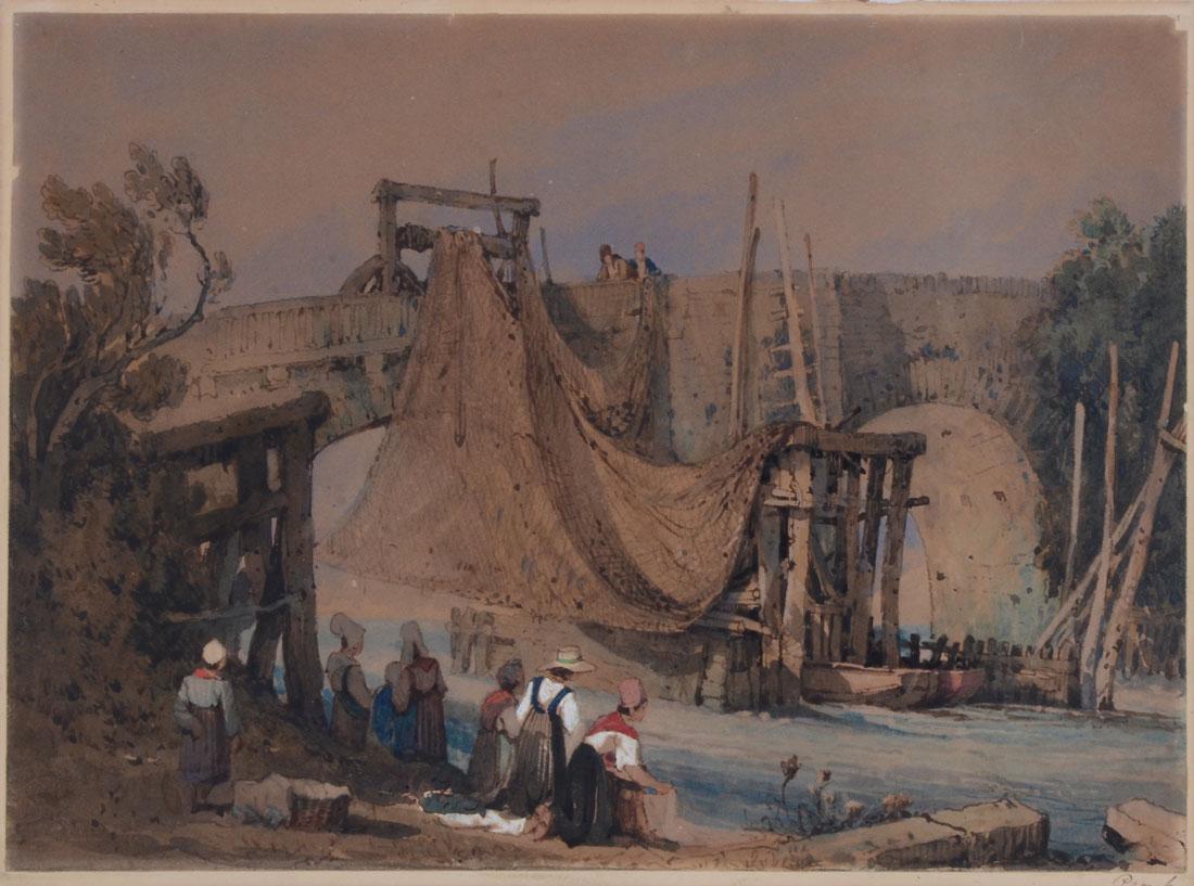 19TH CENTURY WASHER WOMEN PAINTING BY PROUT: 19TH CENTURY WASHER WOMEN PAINTING BY PROUT: sight size is 9'' X 12'', signed lower right, framed 12'' x 15''.