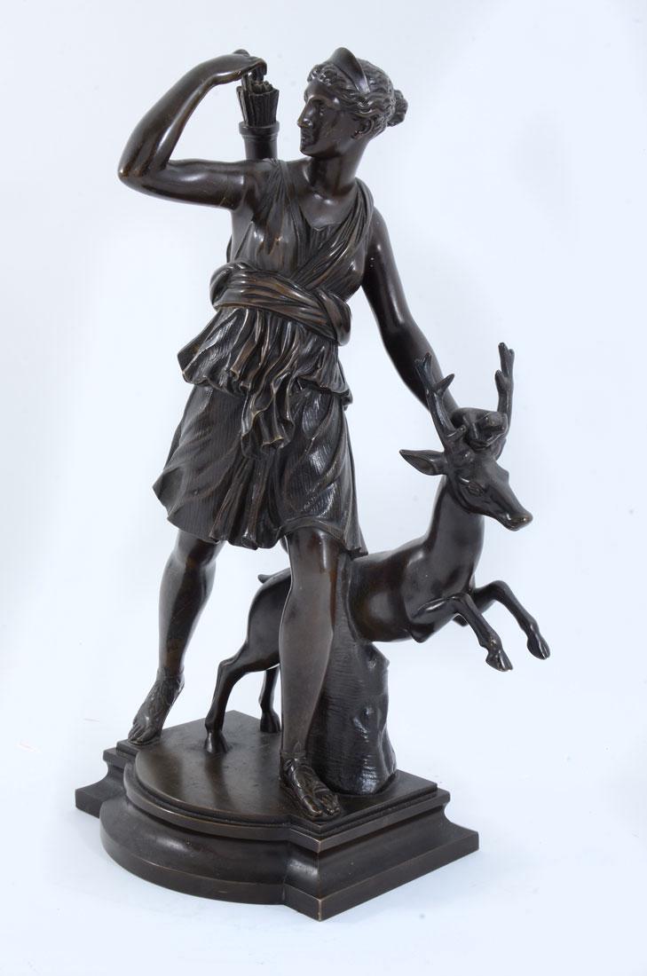 DIANA THE HUNTRESS BRONZE SUSSE FRERES FOUNDRY: DIANA THE HUNTRESS BRONZE SUSSE FRERES FOUNDRY: 19th C., 16" h., stamped foundry mark to the base.