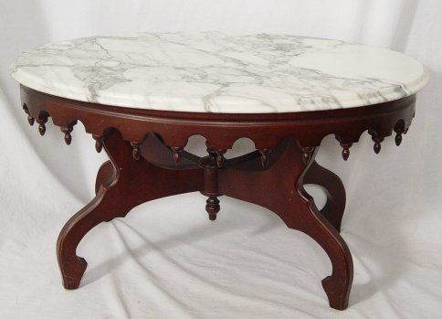 ICTORIAN TEA TABLE WITH MARBLE OVAL TOP