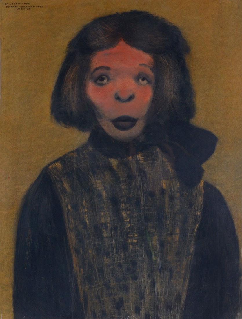 RAFAEL CORONEL PAINTING ''LA DESPINTADA 1960'': CORONEL, Rafael, (Mexican, 1932- ): ''La Despintada'', Mixed Media with Pastel, sight size is 24.50'' x 18.75'', signed upper left, titled and dated 1960, marked Mexico, framed 30'' x 24''.