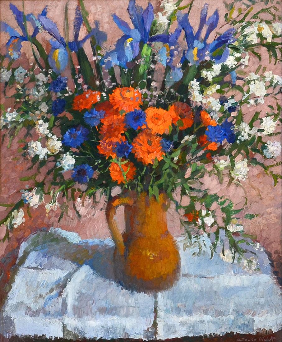 ANTONIO PICHOT STILL LIFE PAINTING: PICHOT, Antonio, (Spanish, 1934- ): ''Still Life of Bouquet of Flowers in a Vase'', Oil/Canvas, sight size is 24'' x 19.50'', signed lower left, carved gesso frame is 33'' x 29''.