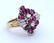 2 TONE 18K RUBY & DIAMOND CLUSTER RING