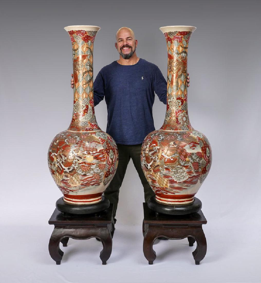 PAIR PALATIAL JAPANESE SATSUMA FLOOR VASES