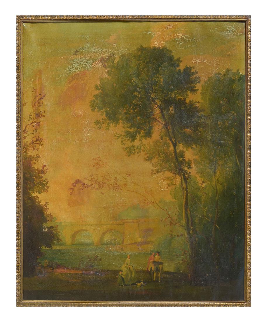 GEORGIAN ARCHITECT AND FAMILY IN LANDSCAPE PAINTING: GEORGIAN ARCHITECT AND FAMILY IN LANDSCAPE PAINTING, SCHOOL OF ASHFORD P.R.H.A.: Oil/Canvas, sight size is 52" x 43", no visible signature, framed 54.50" x 45.25".