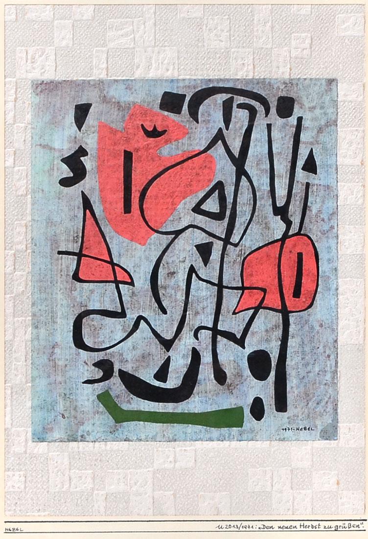 MODERNIST COLLAGE BY NEBEL: NEBEL, Otto, (German, 1892-1973): "Modernist Collage", sight size is 14" x 9.50", signed lower right and dated 1971, also signed in mat and illegibly titled, custom frame is 20.25" x 14.25".