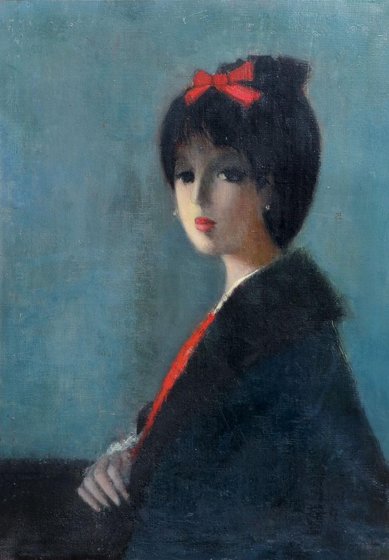 JACQUES VOYET SIGNED PORTRAIT: VOYET, Jacques, (French, 1927-2010): "Portrait Profile of a Young Brunette Beauty", Oil/Canvas, sight size is 36" x 25.75", signed lower right, framed 43.50" x 33".