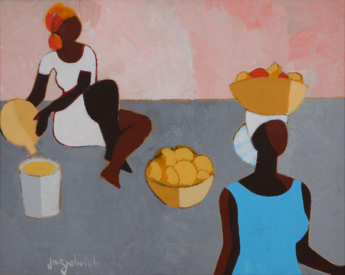 JACQUES GABRIEL HAITIAN PAINTING: GABRIEL, Jacques, (Haitian, 1934-1988): "Study of Two Haitian Women", Oil/Board, sight size is 11.50" x 15.75, signed lower left and framed 13.50" x 17.50".